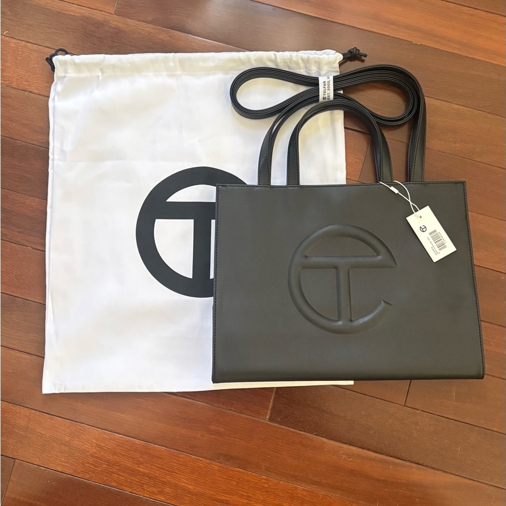 Telfar Black Large Shopping Tote with Embossed Logo